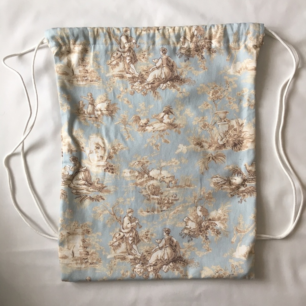 📦SOLD📦 Light Blue Toile Drawstring Backpack
